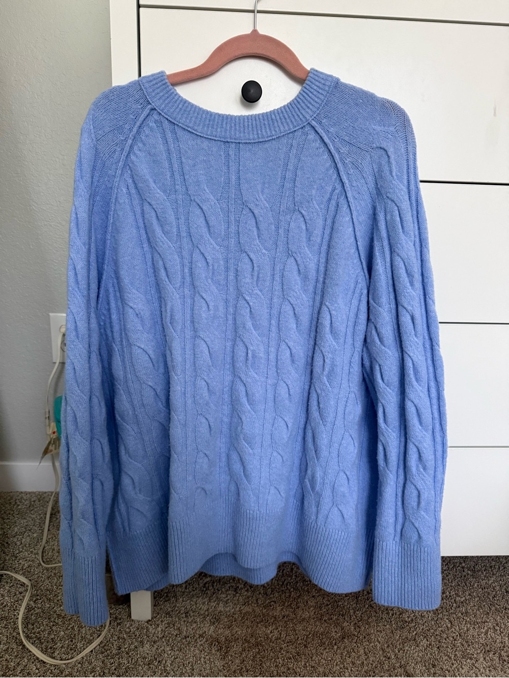 aerie Light Blue Cable-Knit Crewneck Sweater